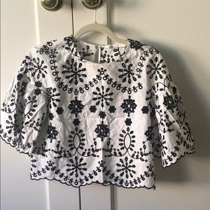 Zara black and white eyelet top small